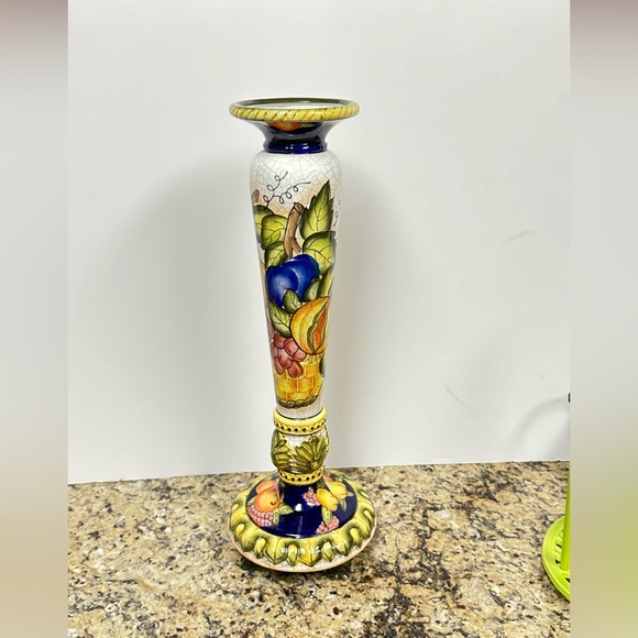 Vintage Hand painted Ceramic Candleholder with Fruits Motif - Picture 1 of 16